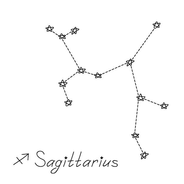 Vecteur signe du zodiaque du sagittaire dessiné à la main doodle de symbole ésotérique clipart d'astrologie élément pour la conception