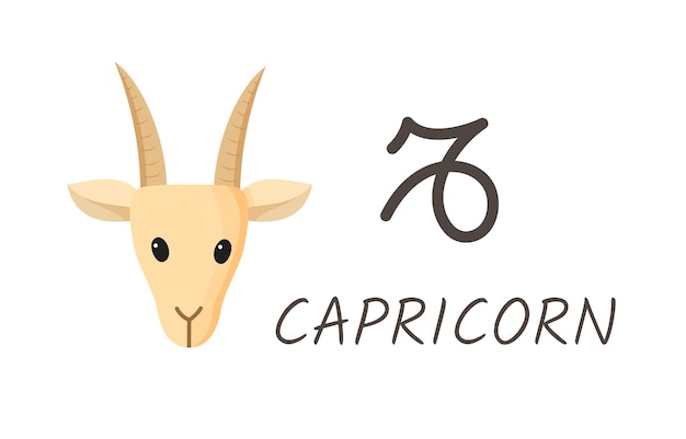 Vecteur signe du zodiaque horoscope capricorne avec symbole et inscription style de dessin animé de tête de chèvre