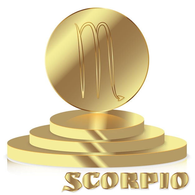 Signe du zodiaque or Scorpion Symbole astrologique et horoscope sur socle