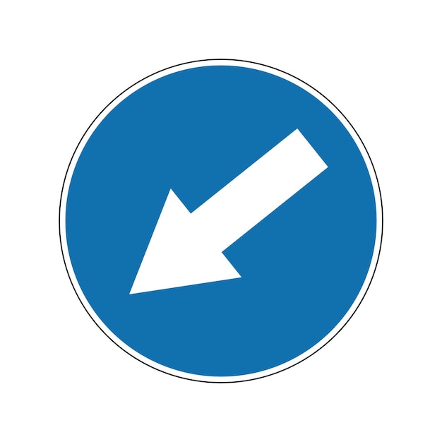 Vecteur signe d'évitement d'obstacles sur le côté gauche signe obligatoire signe bleu rond détour du côté gauche