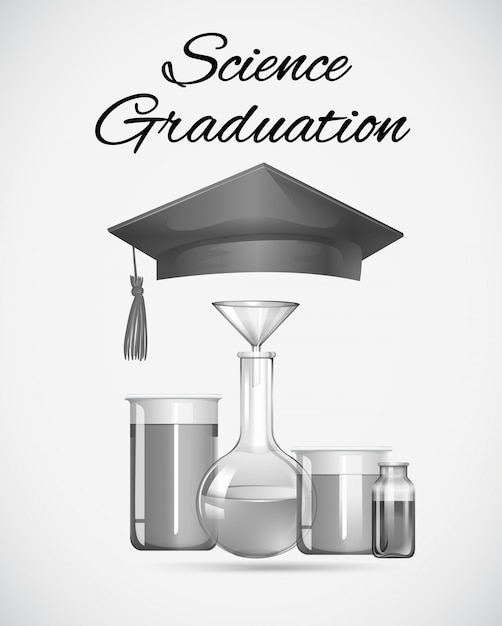 Signe de graduation de la science avec cap de graduation et équipements scientifiques