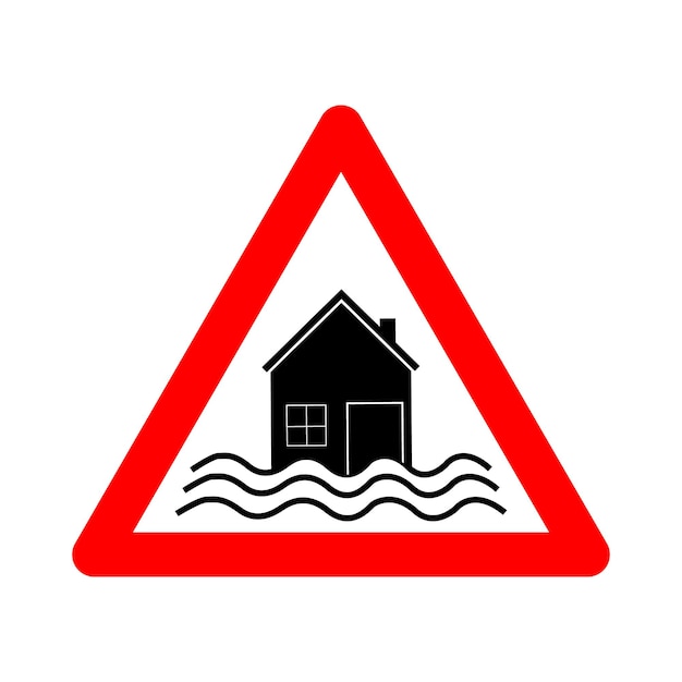 Vecteur signe d'inondation signale d'avertissement de risque d'inondation signale triangulaire rouge avertissement d' inondation catastrophe naturelle tempête tsunami