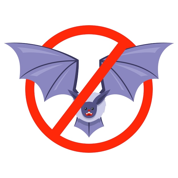 Signe D'interdiction De Chauve-souris. La Propagation Des Maladies Par Les Chauves-souris. Illustration Vectorielle Plane.