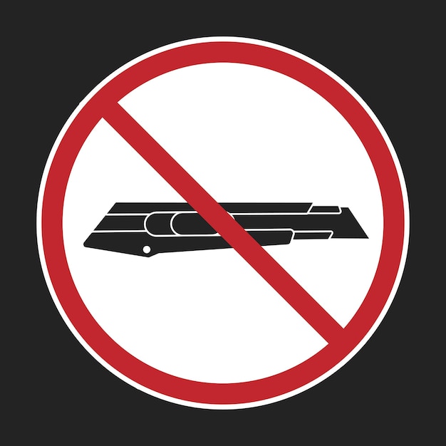 Vecteur signe isolé interdisant l'utilisation d'un coupeur pour l'étiquette de sécurité à l'intérieur et l'écran d'expédition du colis