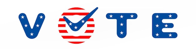 Signe de lettrage de texte de vote avec illustration du drapeau américain