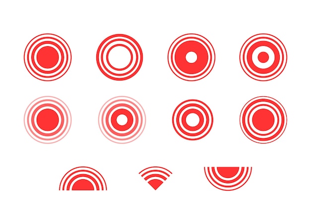 Signe De Localisation De La Douleur Jeu De Cercles Rouges D'impulsion Anneaux Rouges De Douleur Pour Marquer L'inflammation Radiale De L'icône