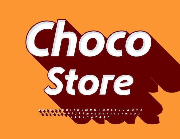Signe De Marketing Vectoriel Choco Store Lettres Et Chiffres De L'alphabet Avec Une Police Moderne Brune Ombre Blanche