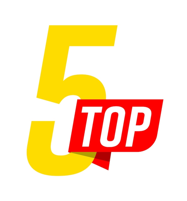 Vecteur signe de notation top 5, numéro de classement sur fond blanc