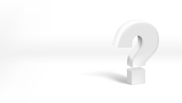 Signe de question de caractère blanc de police réaliste 3D