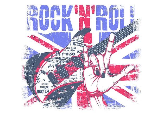 Signe Rock'n Roll Avec Drapeau Britannique Et Une Guitare