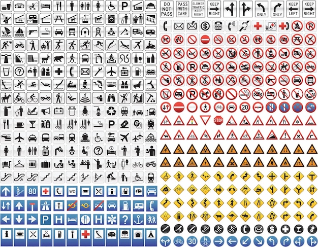 Vecteur signe de route et de circulation tous les symboles