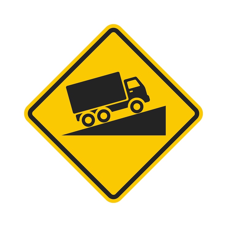 Vecteur signe de sécurité en diamant isolé incliné véhicule de voiture en montée icône de sécurité routière camion incliné symbole de route