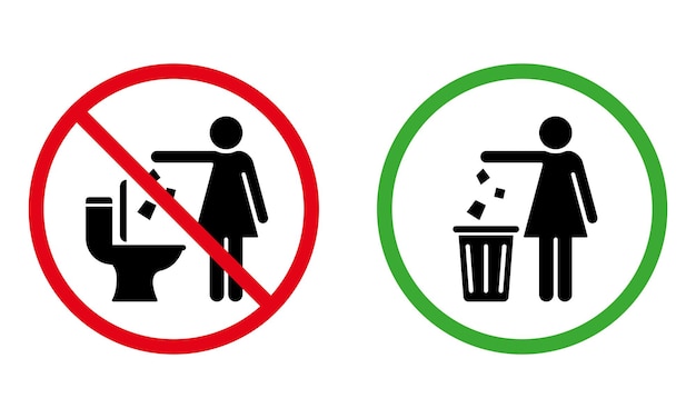 Vecteur signe de silhouette de déchets interdits, veuillez garder l'autocollant propre, avertissement, jetez les déchets dans le panier