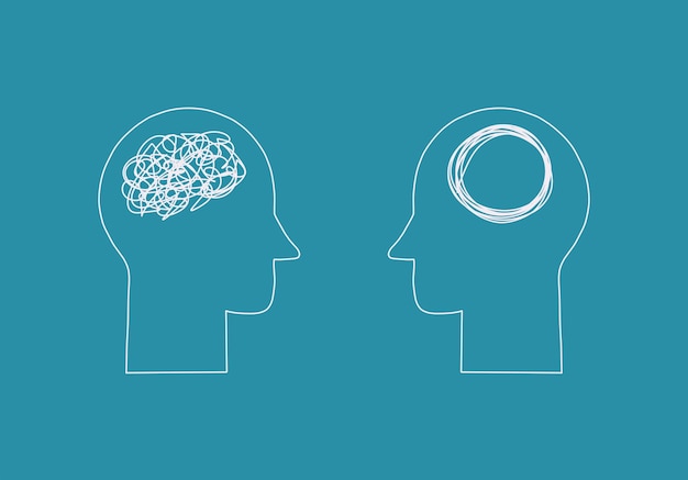 Signe de tête avec ligne de griffon Problème résoudre le contrôle Comprendre la question Problème mental résoudre la solution compliquée Simplifier le complexe Confusion clarté Symbole de communication de psychothérapie