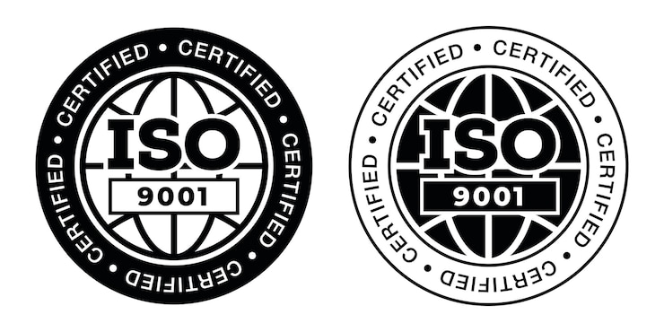 Vecteur signe de timbre iso 9001 - systèmes de gestion de la qualité. système international de gestion de la qualité.