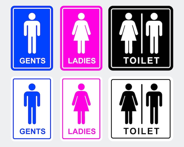 Signe de toilette imprimable signalisation publique zone de toilettes wc simple minimaliste moderne bleu rose design