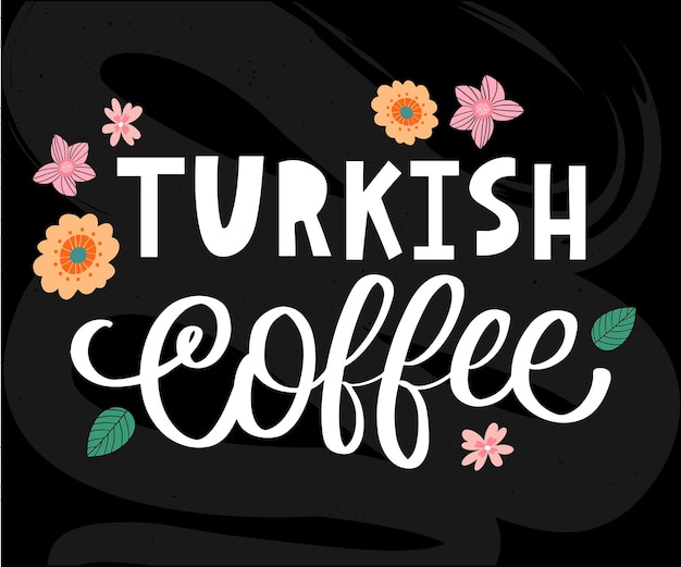 Signe De Typographie De Logo Vectoriel De Lettre De Café Turc En Affiche Ou Modèle Publicitaire Noir Et Blanc