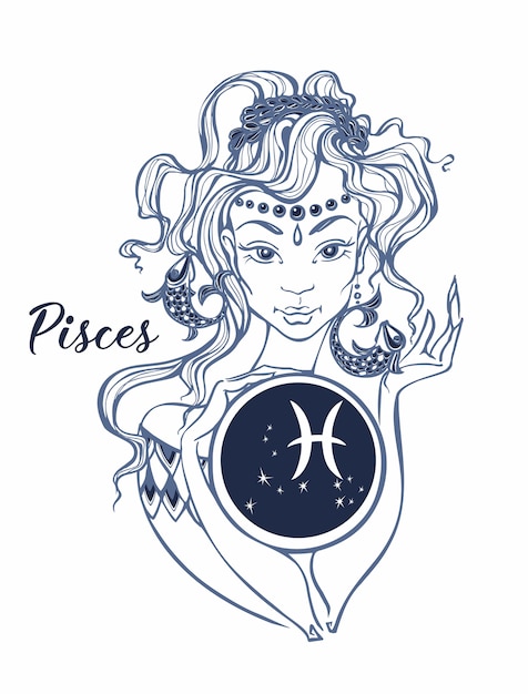 Vecteur signe zodiacal poissons une belle fille. horoscope.