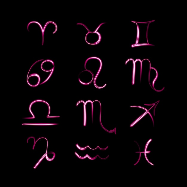 Signes astrologiques roses avec les noms du zodiaque.