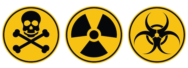 Vecteur signes d'avertissement pour les matières dangereuses radiation et danger biologique du crâne et des os croisés
