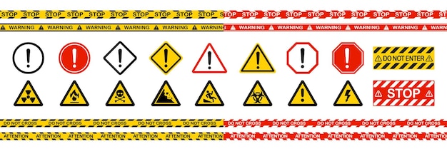 Signes D'avertissement Symboles Danger Et Signes D'avertissement Jeux De Bandes D'avertissement Dangereux Bandes D'avertissement Signes De Danger Illustration Vectorielle