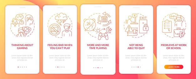 Signes de dépendance au jeu écran d'application mobile d'intégration dégradé rouge