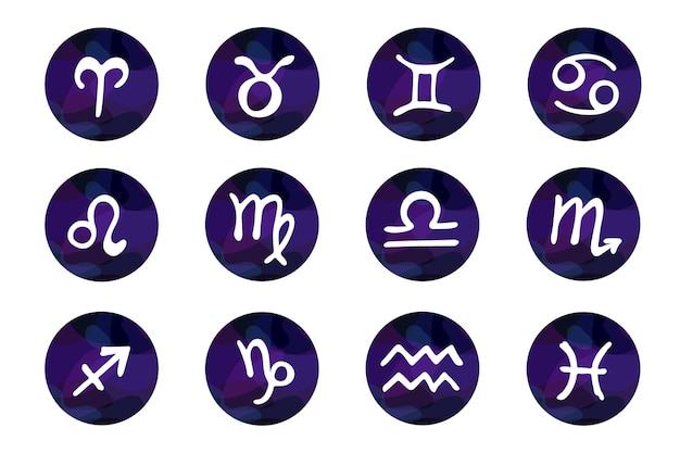 Signes du zodiaque dessinés à la main dans des cadres ronds Set de griffons ésotériques Clipart d'astrologie Éléments de conception