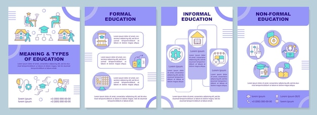 Vecteur signification et types de modèle de brochure pourpre d'éducation