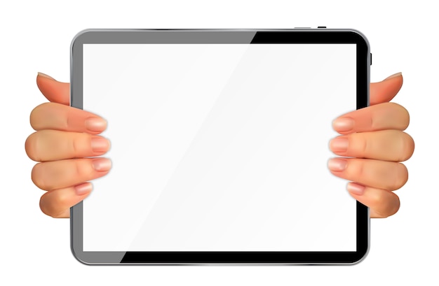 Silhouette 3D réaliste de la main avec TabletPc avec écran blanc