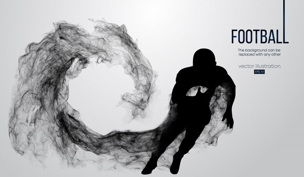 Vecteur silhouette abstraite d'un joueur de football américain sur fond blanc à partir de particules, poussière, fumée, vapeur. joueur de football en cours d'exécution avec ballon. le rugby.