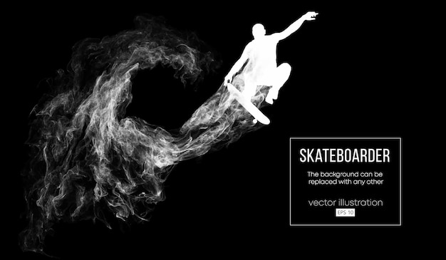 Silhouette Abstraite D'un Skateur Sur Le Fond Noir Foncé à Partir De Particules