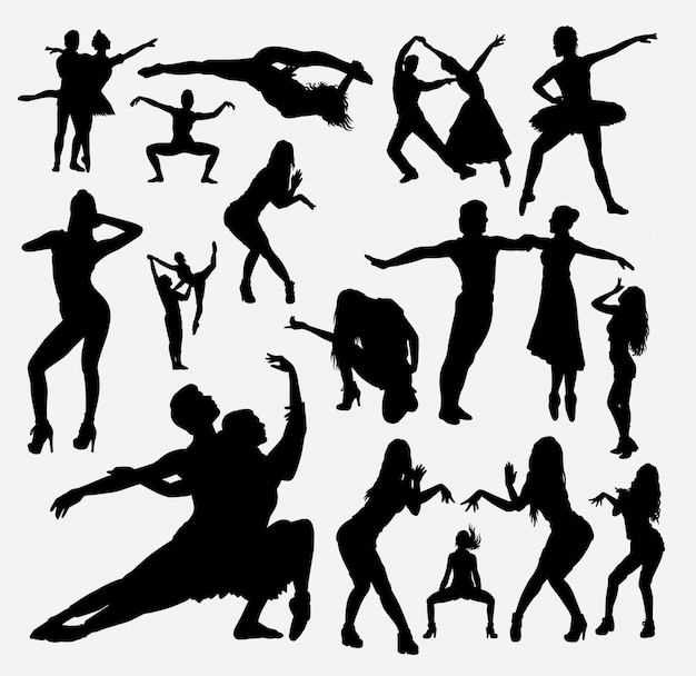 Silhouette d&#39;action masculine et féminine de danseur
