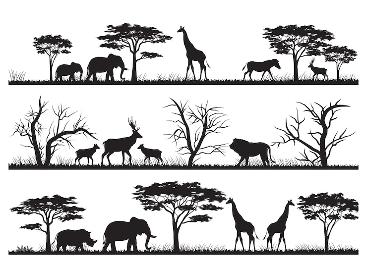 Vecteur silhouette d&#39;animaux à la savane