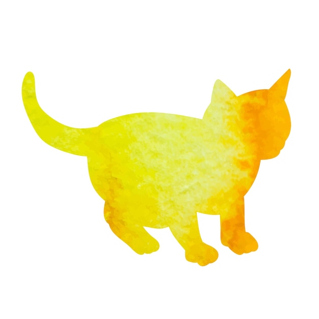 Silhouette aquarelle jaune fond blanc d'un chaton