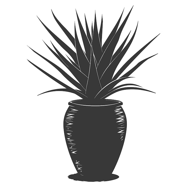 Vecteur silhouette arbre d'aloe vera dans le vase couleur noire seulement