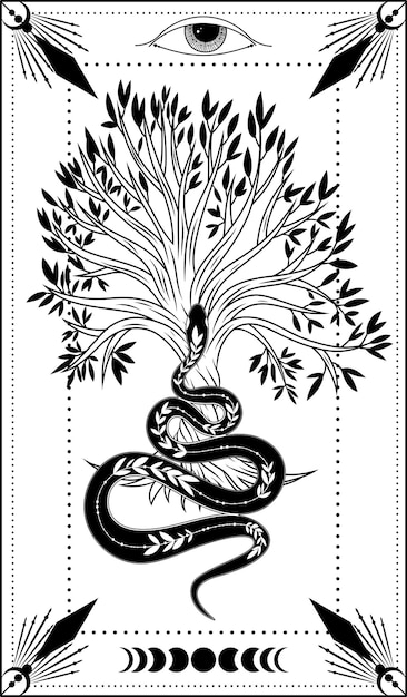Vecteur silhouette d'arbre en bois arbre de vie logo poster arbre mystique illustration vectorielle