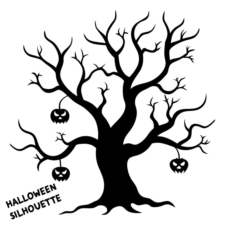 Vecteur silhouette d'un arbre d'halloween sur un fond blanc