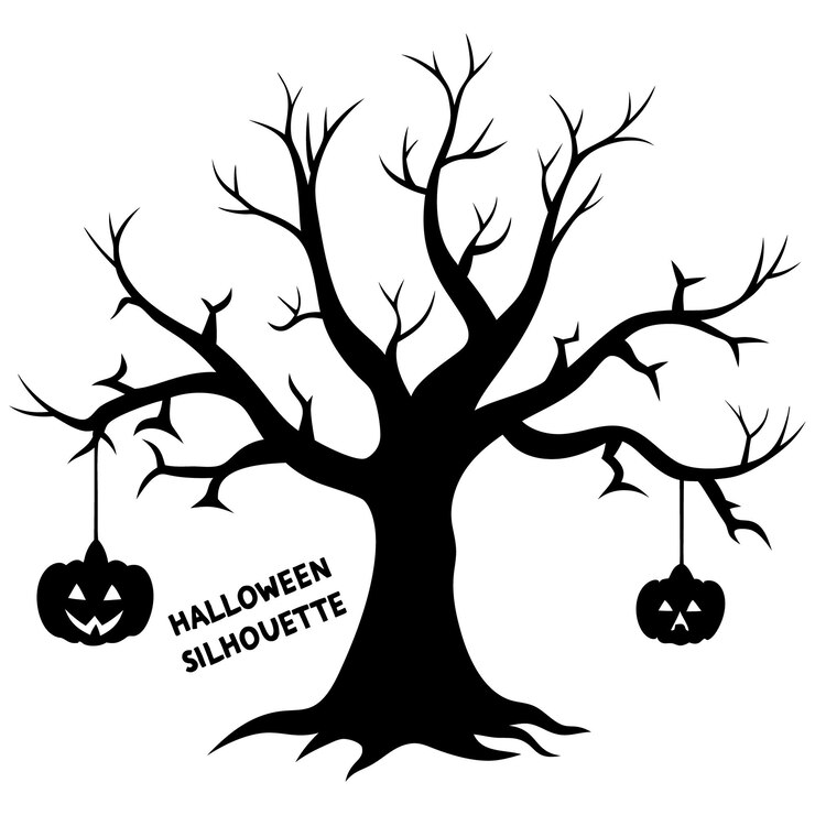 Vecteur silhouette d'un arbre d'halloween sur un fond blanc