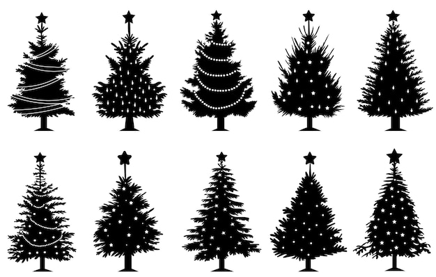 Silhouette D'arbre De Noël Set Vector Design Isolé