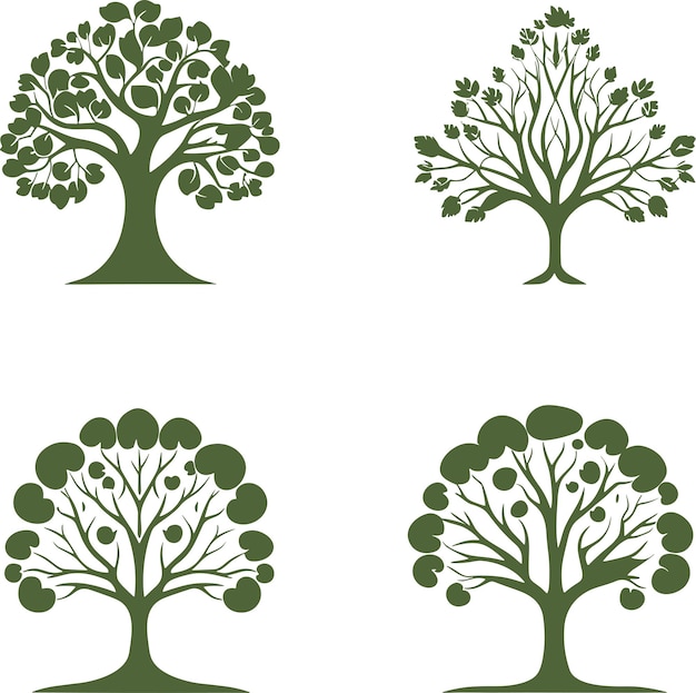 Silhouette d'arbres différents set vector illustration design 05