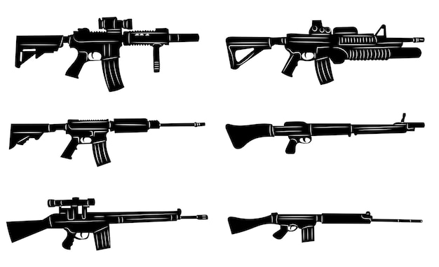 silhouette d'armes sur fond blanc vecteur