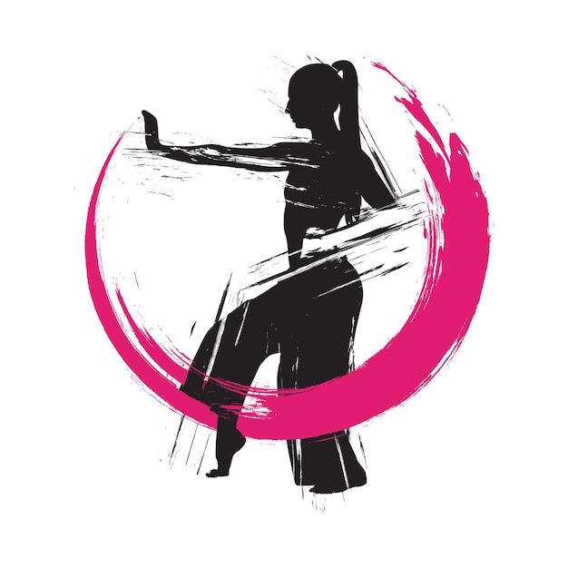 Silhouette d'arts martiaux avec brosse grunge. adapté au logo d'activité d'autodéfense