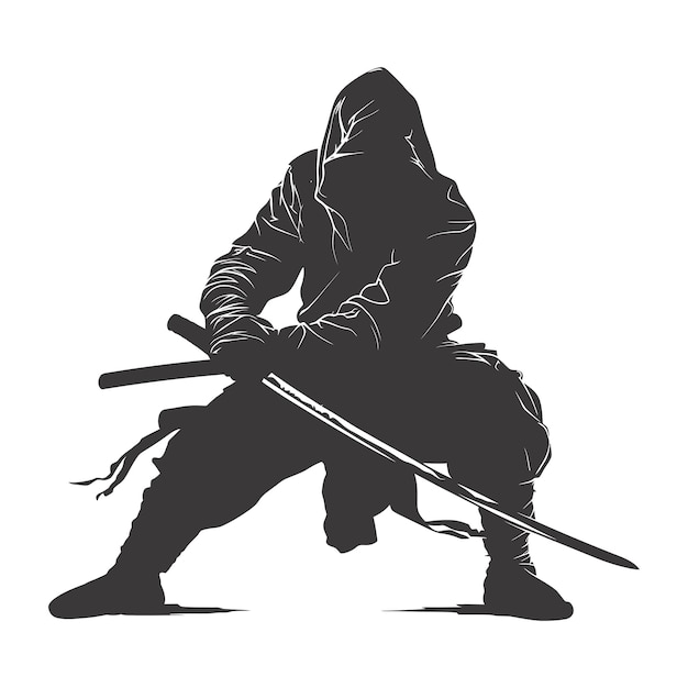 Vecteur silhouette assassin ninja couleur noire seulement corps entier