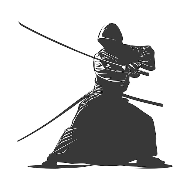 Vecteur silhouette d'athlètes de kendo en action couleur noire seulement