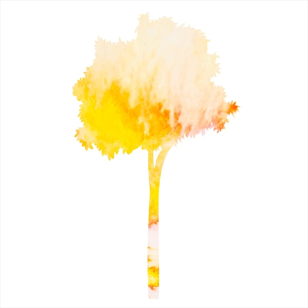 Silhouette D'automne Aquarelle Arbre Sur Fond Blanc Isolé