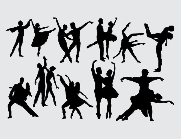 Silhouette de ballerine couple romantique danseurs