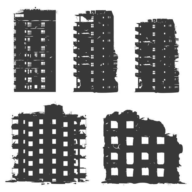 Vecteur silhouette de bâtiments abandonnés couleur noire seulement