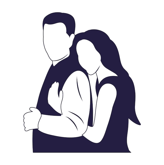 Une Silhouette Bleue D'un Homme Et D'une Femme S'embrassant.