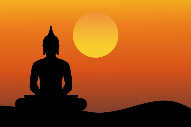 La Silhouette De Bouddha En Méditation Et L'illustration De Fond Du Coucher De Soleil