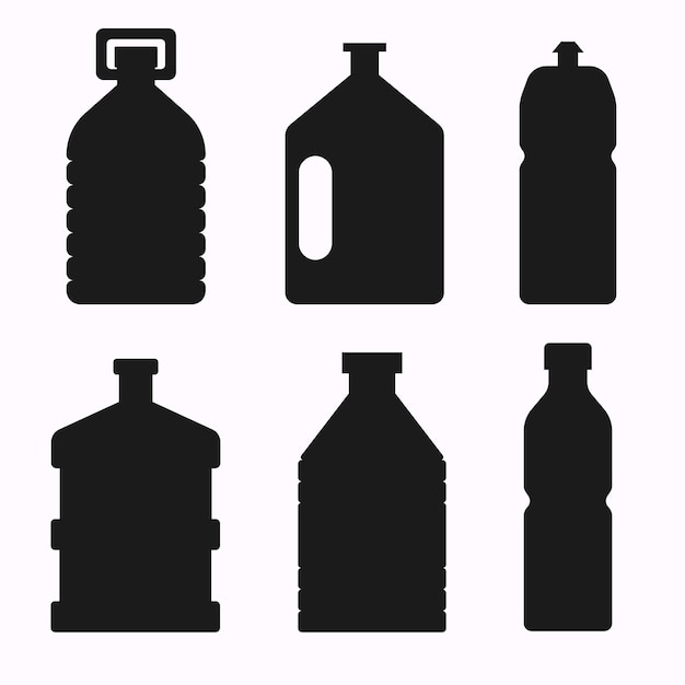 Vecteur silhouette de bouteilles d'eau et silhouette noire